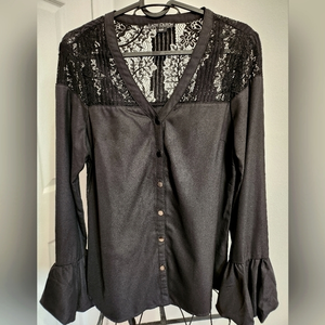 Lace silky button up shirt‎